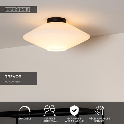 Lucide TREVOR - Plafonnier - Ø 42 cm - 1xE27 - Opalin